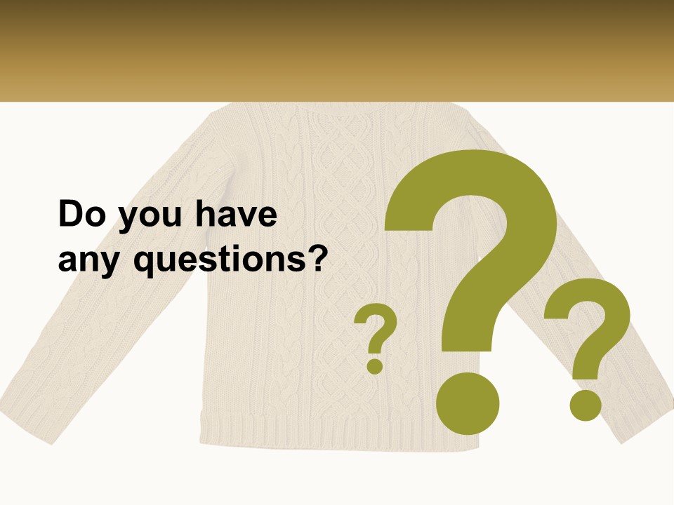 A Picture Of A Sweater With The Name Of The Company PowerPoint Template