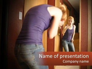 A Woman Standing In Front Of A Mirror PowerPoint Template