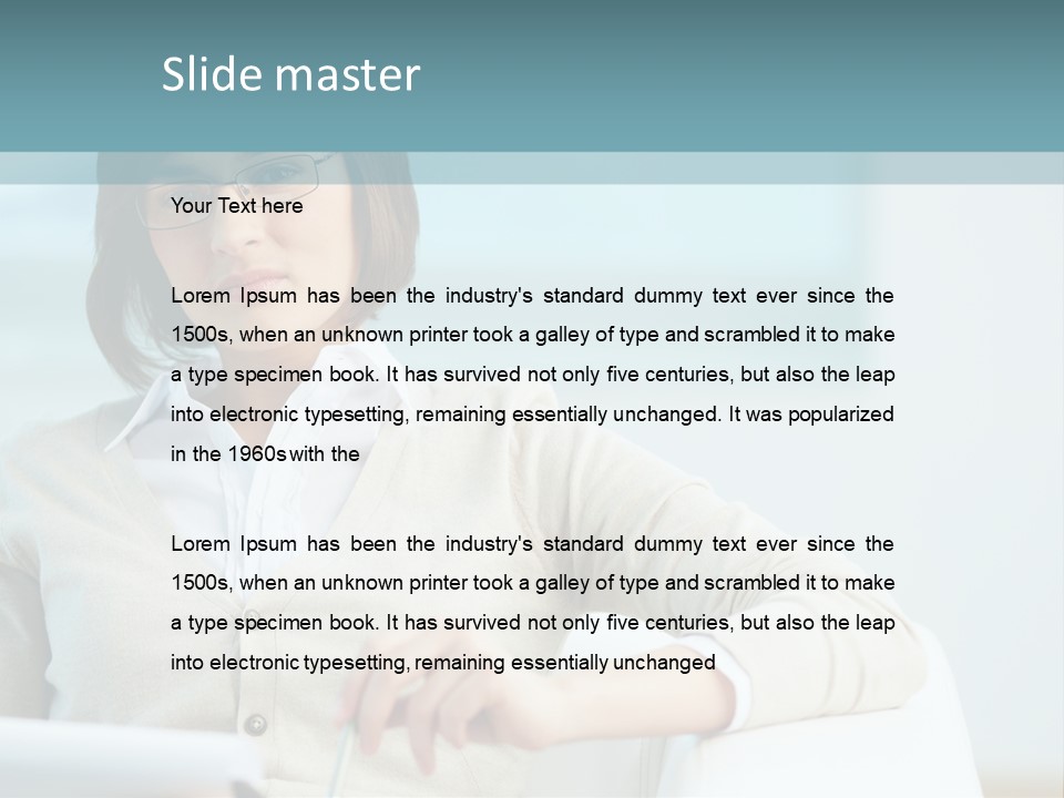 A Woman Sitting At A Desk In Front Of A Laptop Computer PowerPoint Template