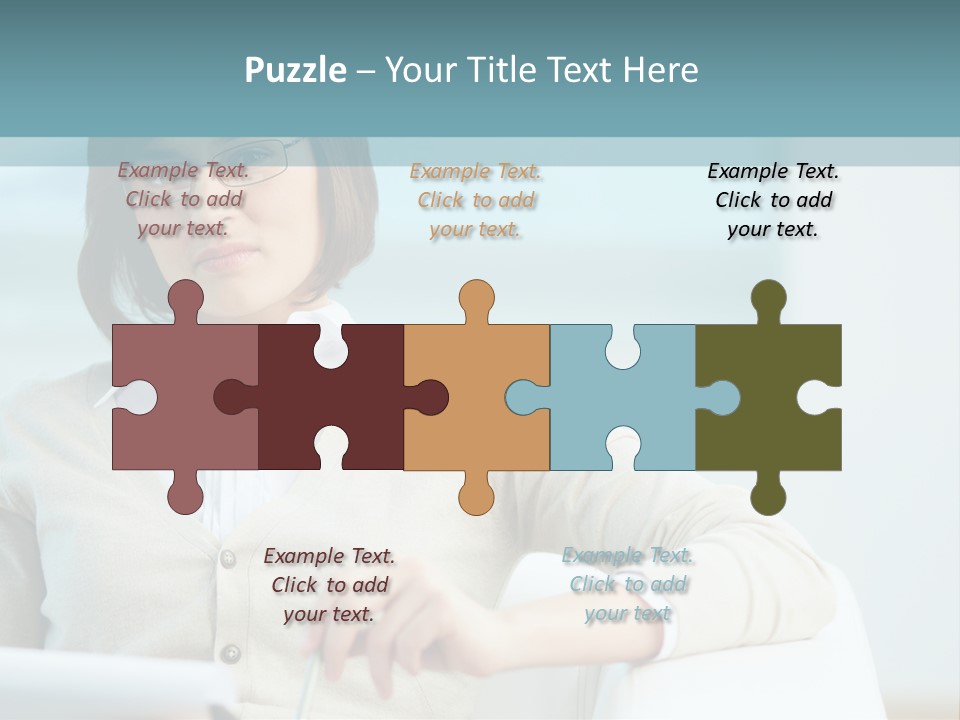 A Woman Sitting At A Desk In Front Of A Laptop Computer PowerPoint Template