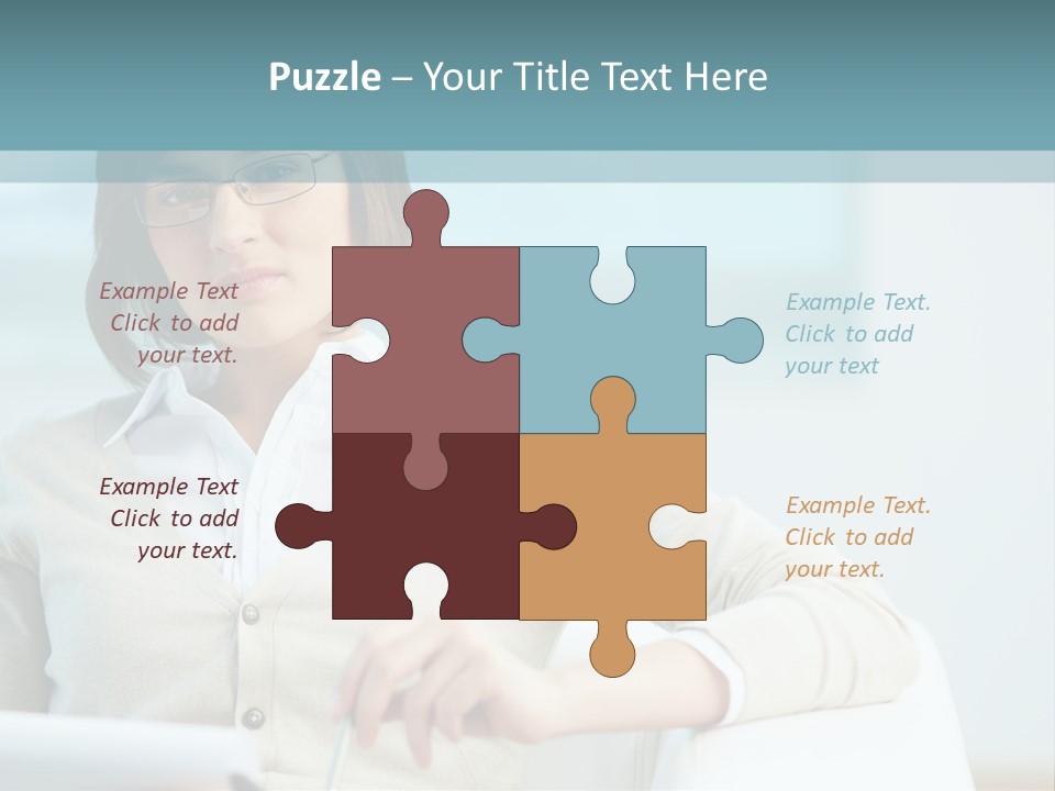 A Woman Sitting At A Desk In Front Of A Laptop Computer PowerPoint Template