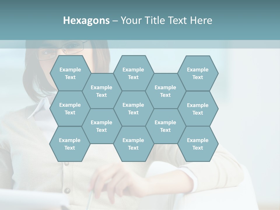 A Woman Sitting At A Desk In Front Of A Laptop Computer PowerPoint Template