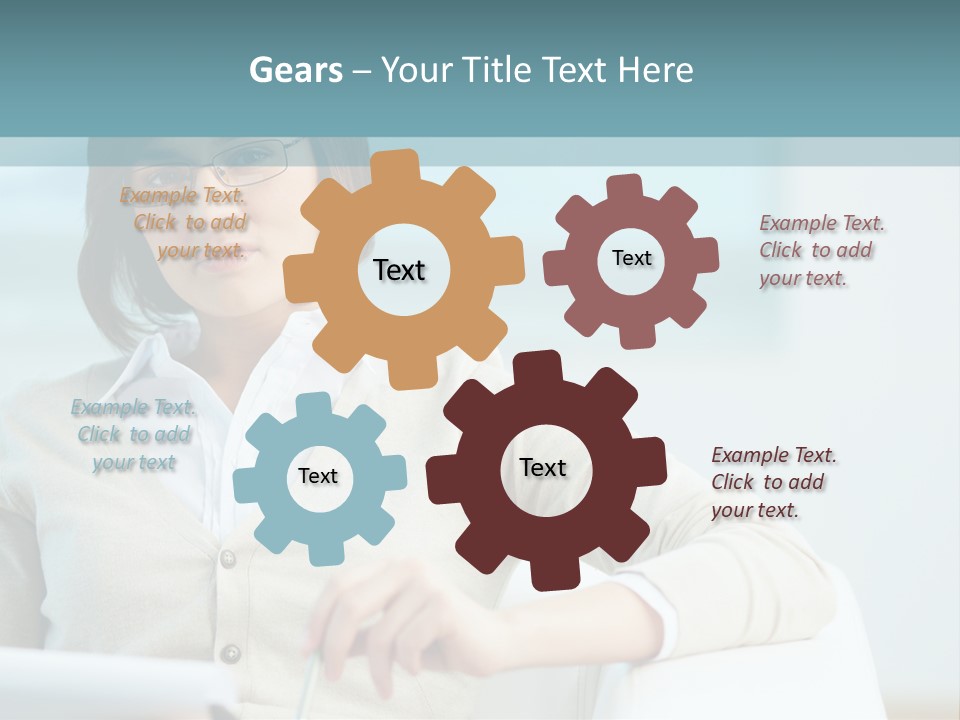 A Woman Sitting At A Desk In Front Of A Laptop Computer PowerPoint Template