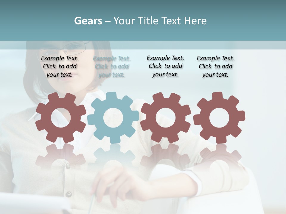 A Woman Sitting At A Desk In Front Of A Laptop Computer PowerPoint Template