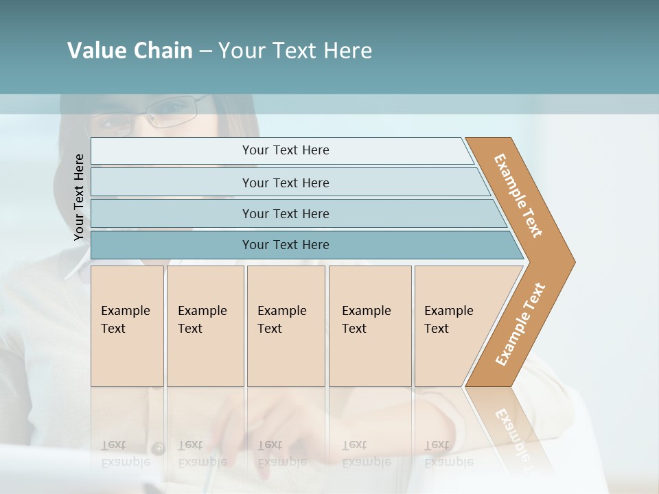 A Woman Sitting At A Desk In Front Of A Laptop Computer PowerPoint Template
