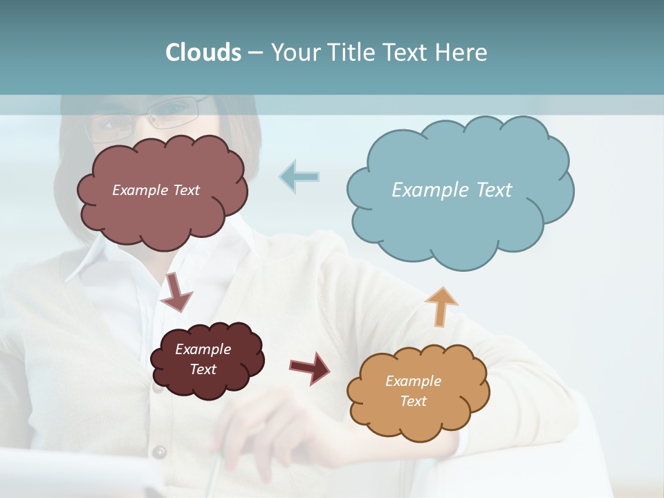 A Woman Sitting At A Desk In Front Of A Laptop Computer PowerPoint Template