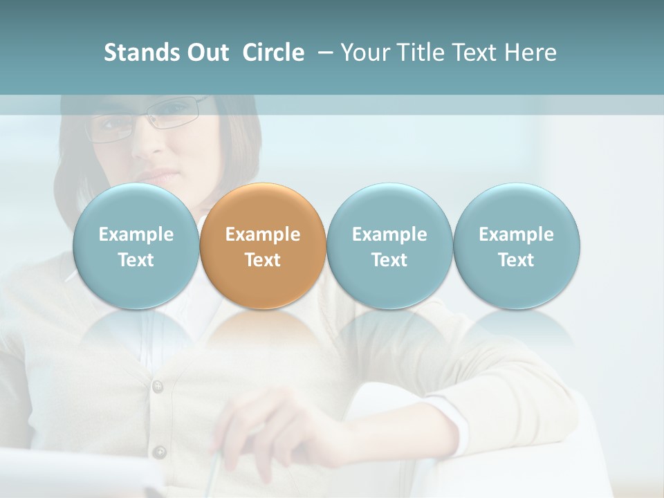 A Woman Sitting At A Desk In Front Of A Laptop Computer PowerPoint Template