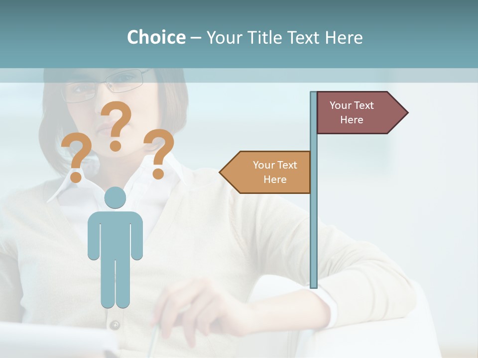 A Woman Sitting At A Desk In Front Of A Laptop Computer PowerPoint Template