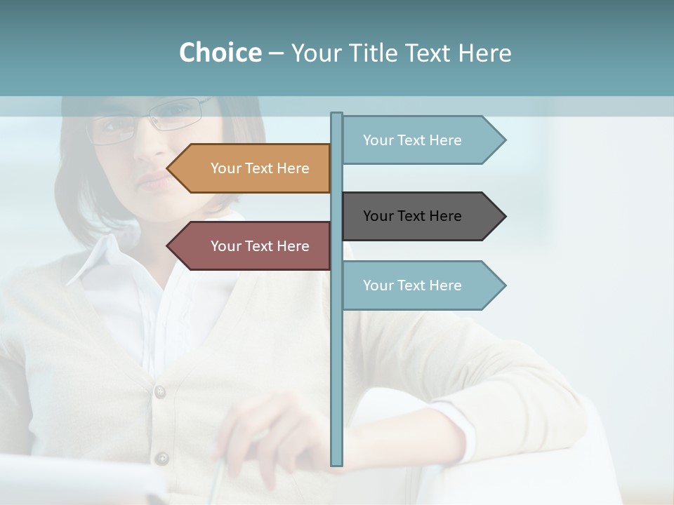 A Woman Sitting At A Desk In Front Of A Laptop Computer PowerPoint Template