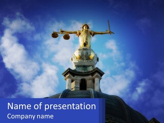 A Statue Of Lady Justice On Top Of A Building PowerPoint Template