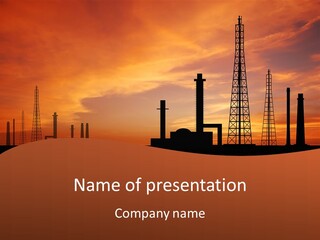 A Power Plant With A Sunset In The Background PowerPoint Template