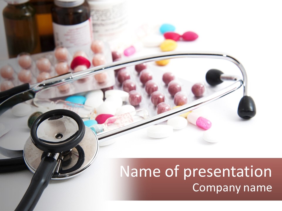 A Medical Powerpoint Presentation With Pills And A Stethoscope PowerPoint Template