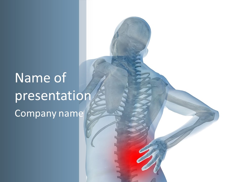A Skeleton Holding His Back In Pain Powerpoint Presentation PowerPoint Template