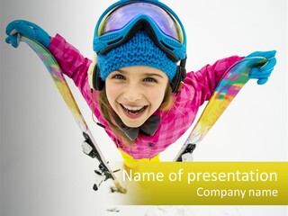 A Young Girl Wearing Skis And Holding Ski Poles PowerPoint Template