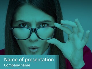 A Woman Holding Up A Pair Of Glasses To Her Face PowerPoint Template