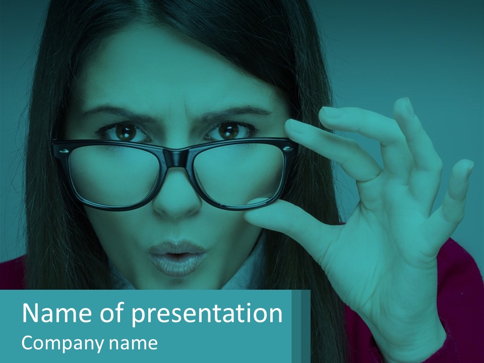 A Woman Holding Up A Pair Of Glasses To Her Face PowerPoint Template