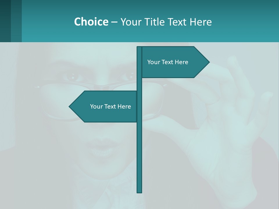 A Woman Holding Up A Pair Of Glasses To Her Face PowerPoint Template