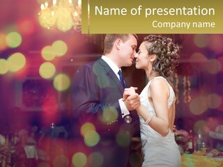 A Bride And Groom Dance Together In Front Of A Colorful Background PowerPoint Template