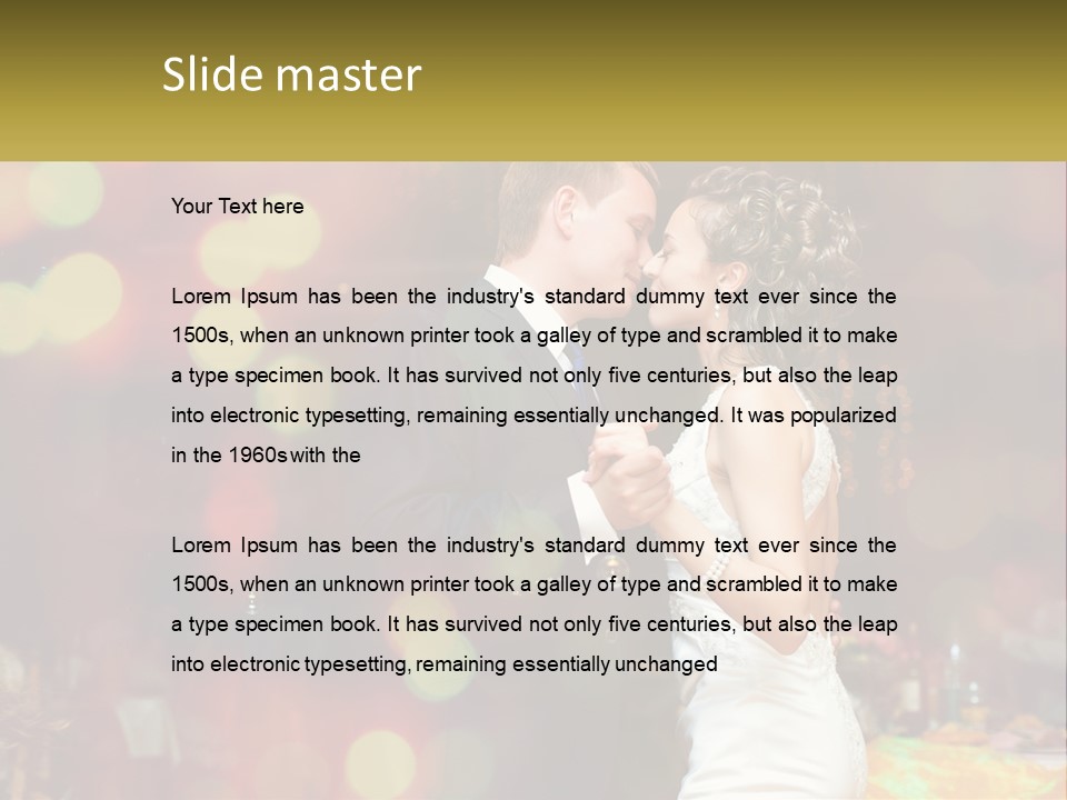 A Bride And Groom Dance Together In Front Of A Colorful Background PowerPoint Template