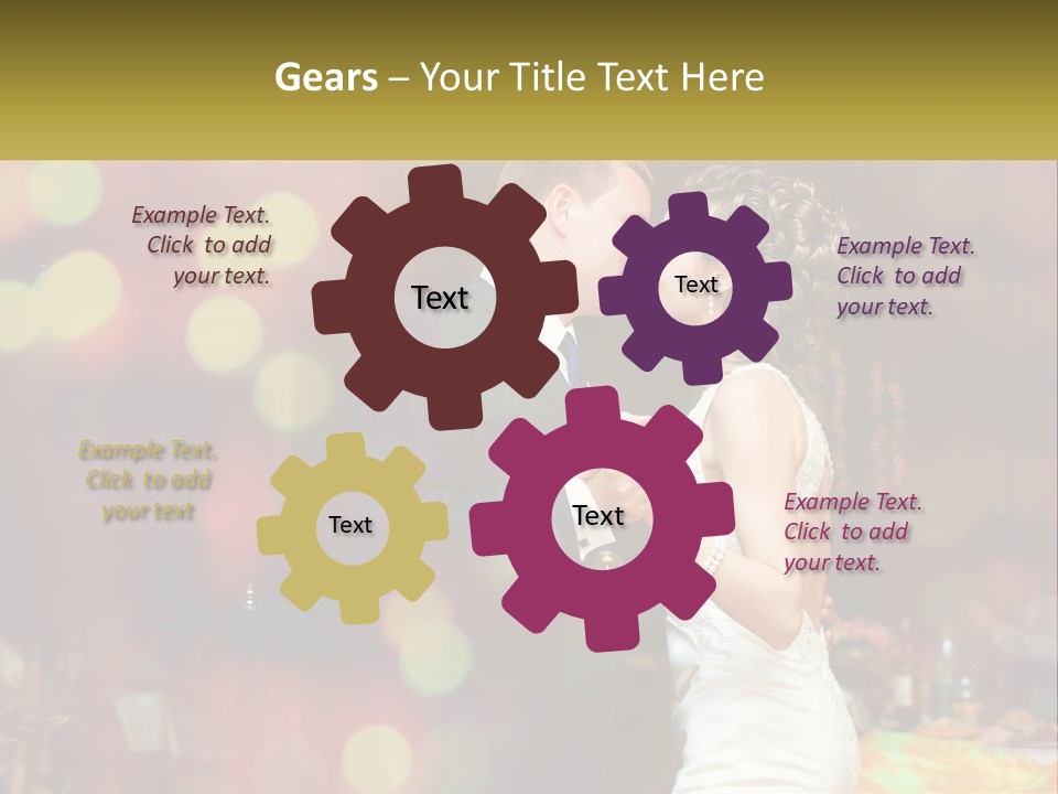 A Bride And Groom Dance Together In Front Of A Colorful Background PowerPoint Template