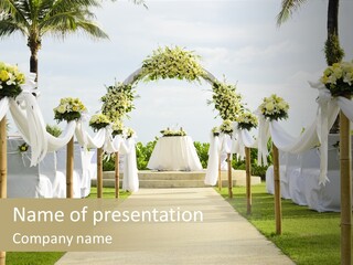 A Wedding Ceremony With White And Yellow Flowers PowerPoint Template