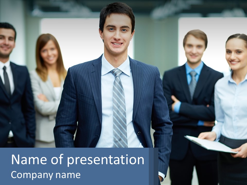 A Group Of Business People Standing Next To Each Other PowerPoint Template