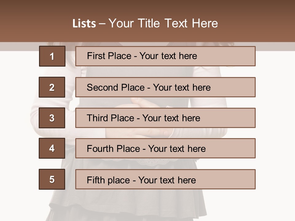 A Little Girl Standing In Front Of A Brown Background PowerPoint Template