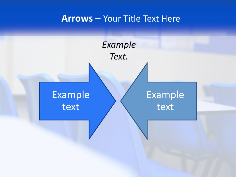 A Classroom With Blue Chairs And A Bulletin Board PowerPoint Template
