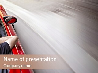 A Man Driving A Red Car On A Road PowerPoint Template