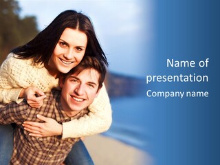 A Man Carrying A Woman On His Back PowerPoint Template