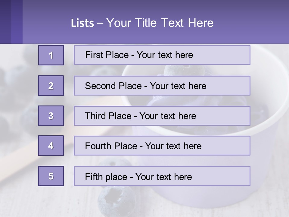 A Bowl Of Blueberries With A Spoon On The Side PowerPoint Template
