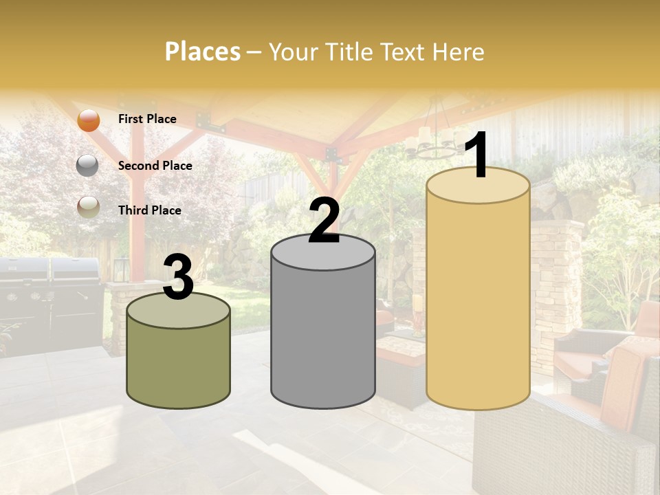 A Covered Patio With Furniture And A Grill PowerPoint Template