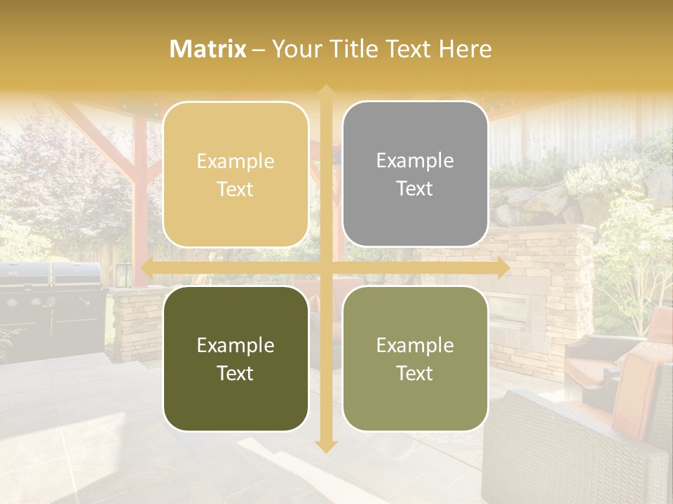 A Covered Patio With Furniture And A Grill PowerPoint Template