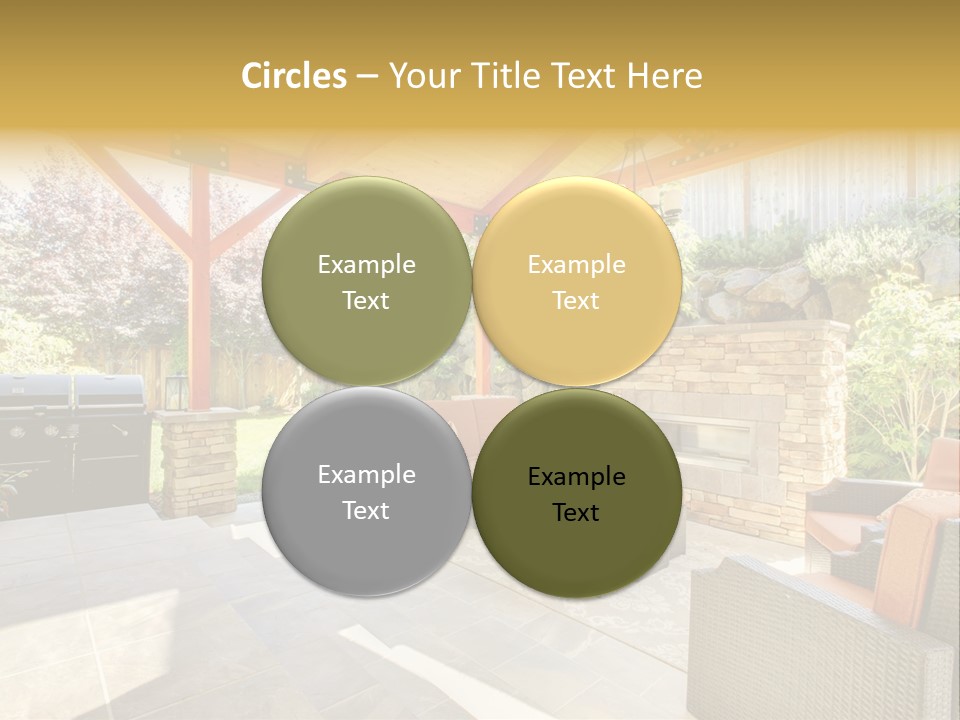 A Covered Patio With Furniture And A Grill PowerPoint Template
