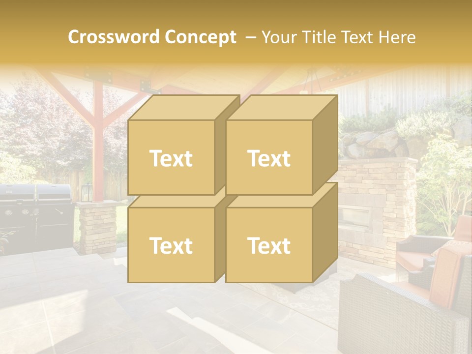 A Covered Patio With Furniture And A Grill PowerPoint Template