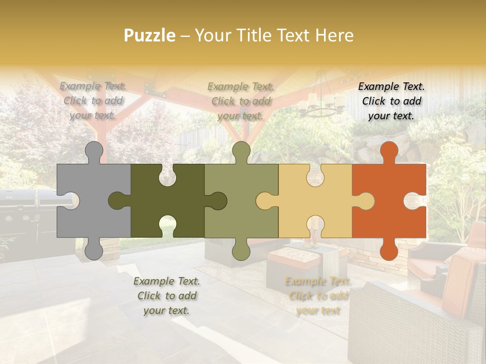 A Covered Patio With Furniture And A Grill PowerPoint Template