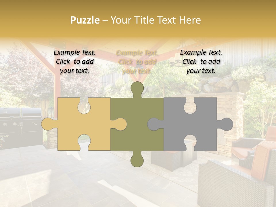 A Covered Patio With Furniture And A Grill PowerPoint Template