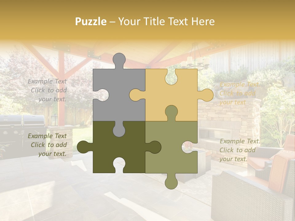 A Covered Patio With Furniture And A Grill PowerPoint Template