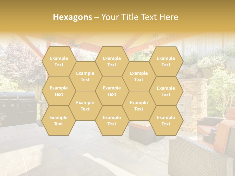 A Covered Patio With Furniture And A Grill PowerPoint Template