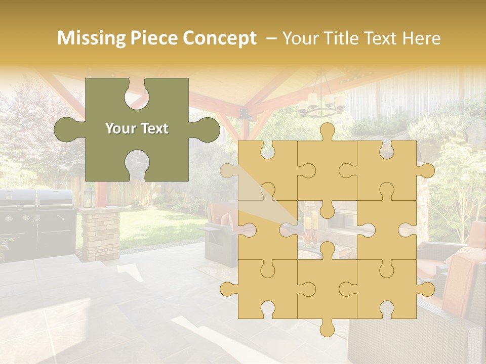 A Covered Patio With Furniture And A Grill PowerPoint Template