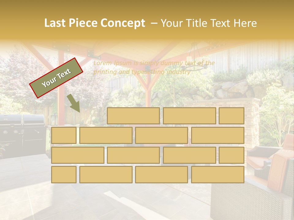 A Covered Patio With Furniture And A Grill PowerPoint Template