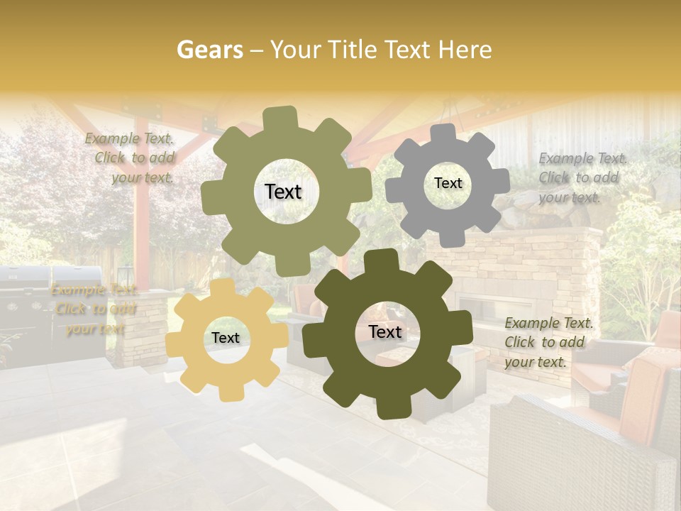 A Covered Patio With Furniture And A Grill PowerPoint Template