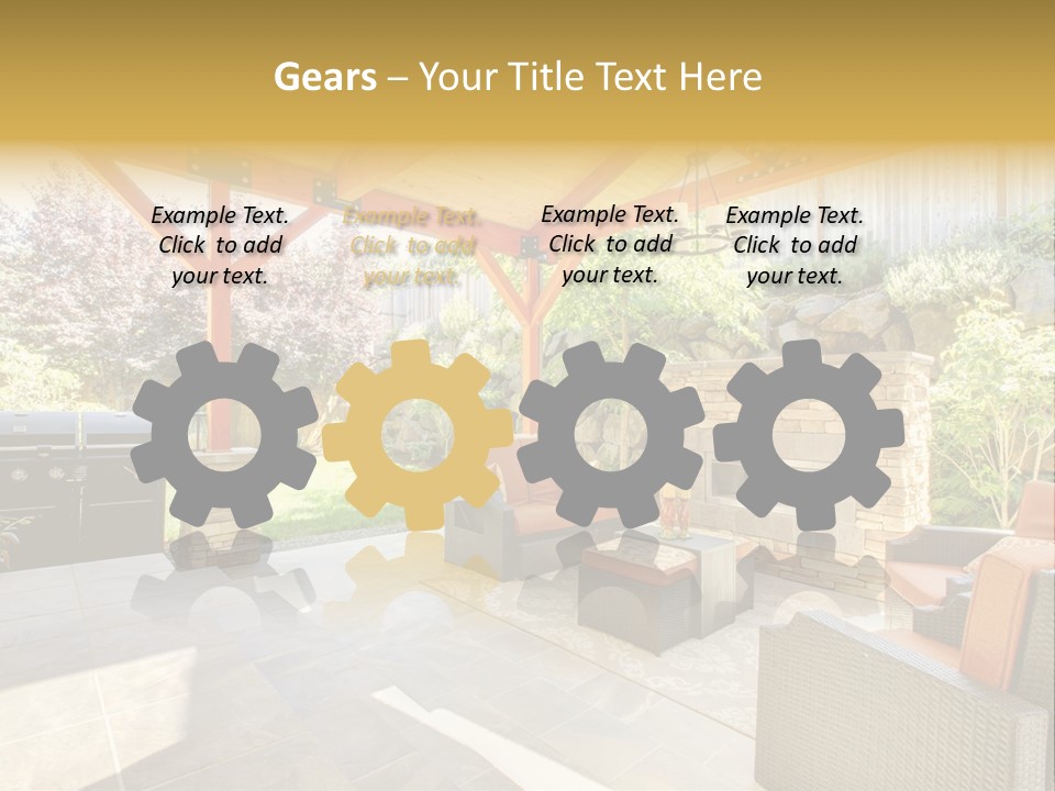 A Covered Patio With Furniture And A Grill PowerPoint Template