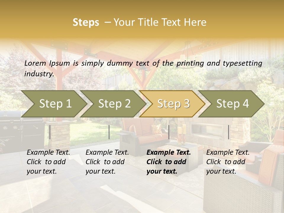 A Covered Patio With Furniture And A Grill PowerPoint Template
