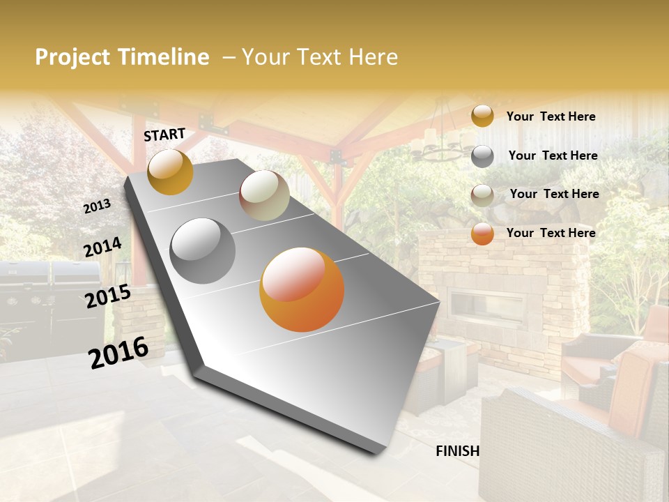 A Covered Patio With Furniture And A Grill PowerPoint Template