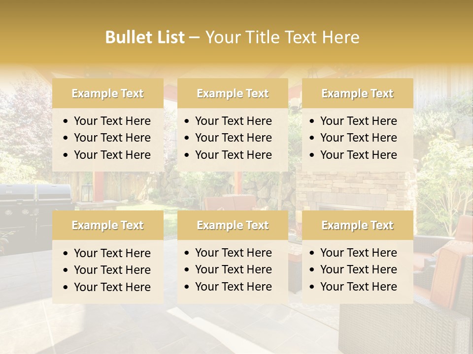A Covered Patio With Furniture And A Grill PowerPoint Template
