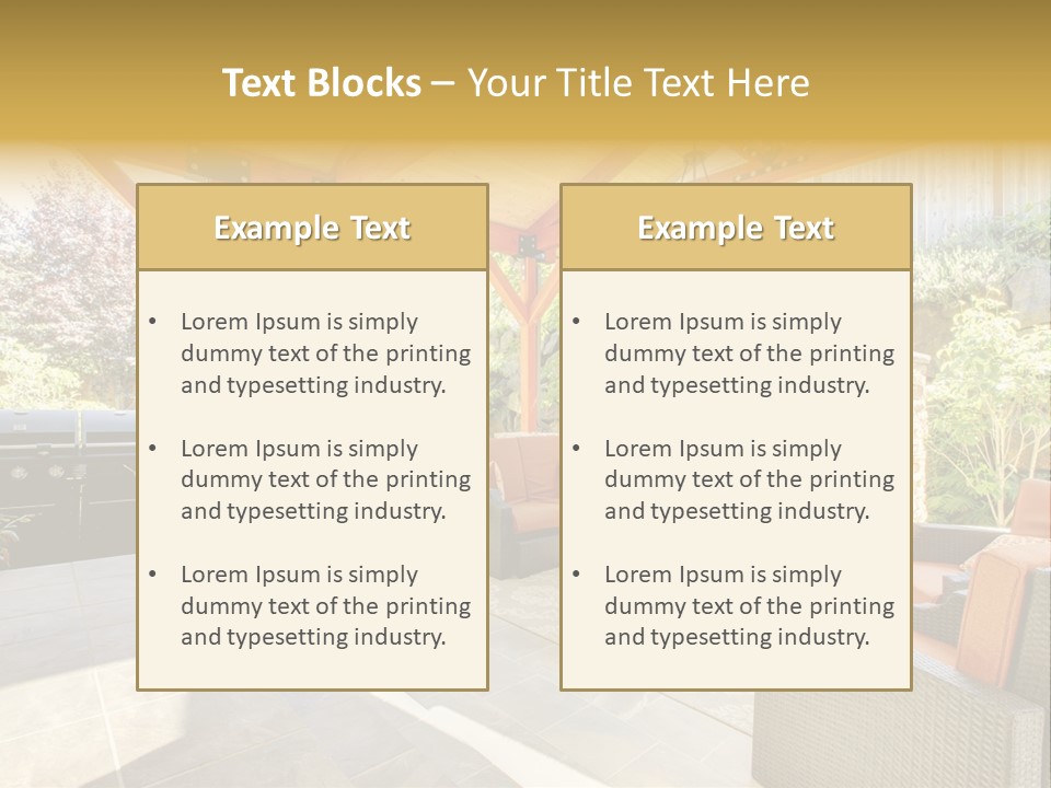A Covered Patio With Furniture And A Grill PowerPoint Template