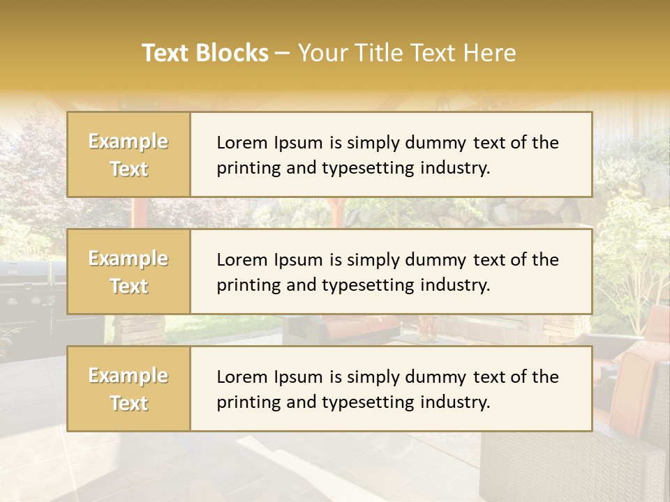 A Covered Patio With Furniture And A Grill PowerPoint Template