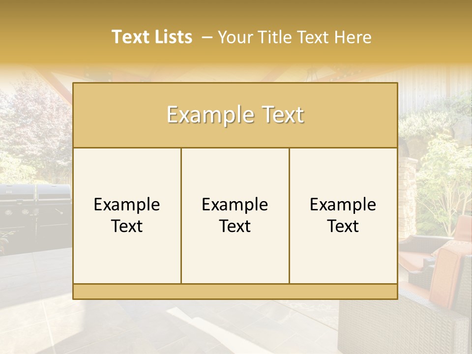 A Covered Patio With Furniture And A Grill PowerPoint Template