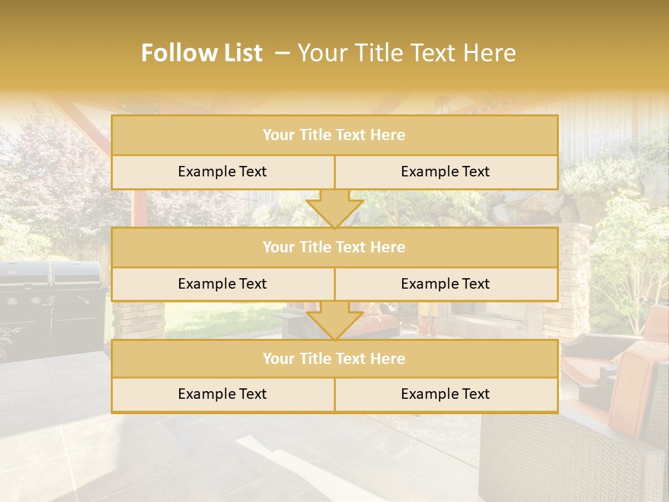 A Covered Patio With Furniture And A Grill PowerPoint Template